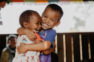 Cambodian children hugging