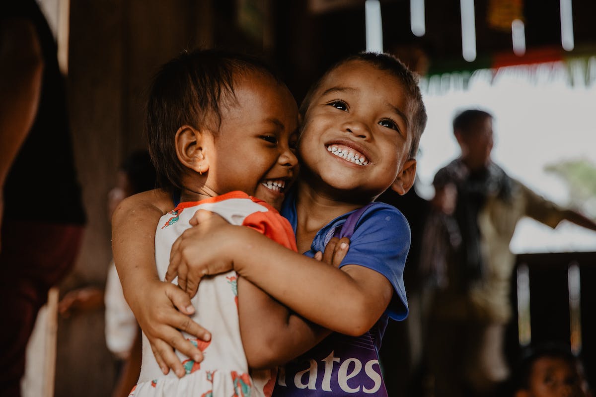 Cambodia children hugging