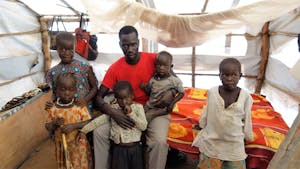 South Sudanese family in tent