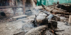 Tea Pot on a Fire in Cambodia