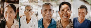 Portraits of five members of the disabled members' grocery store in Cambodia