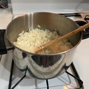 raw onions in a pot on the stove