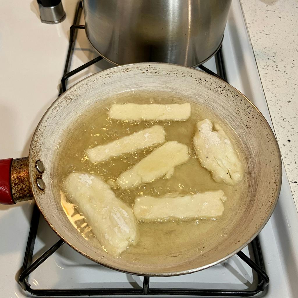 cheese frying in a pan