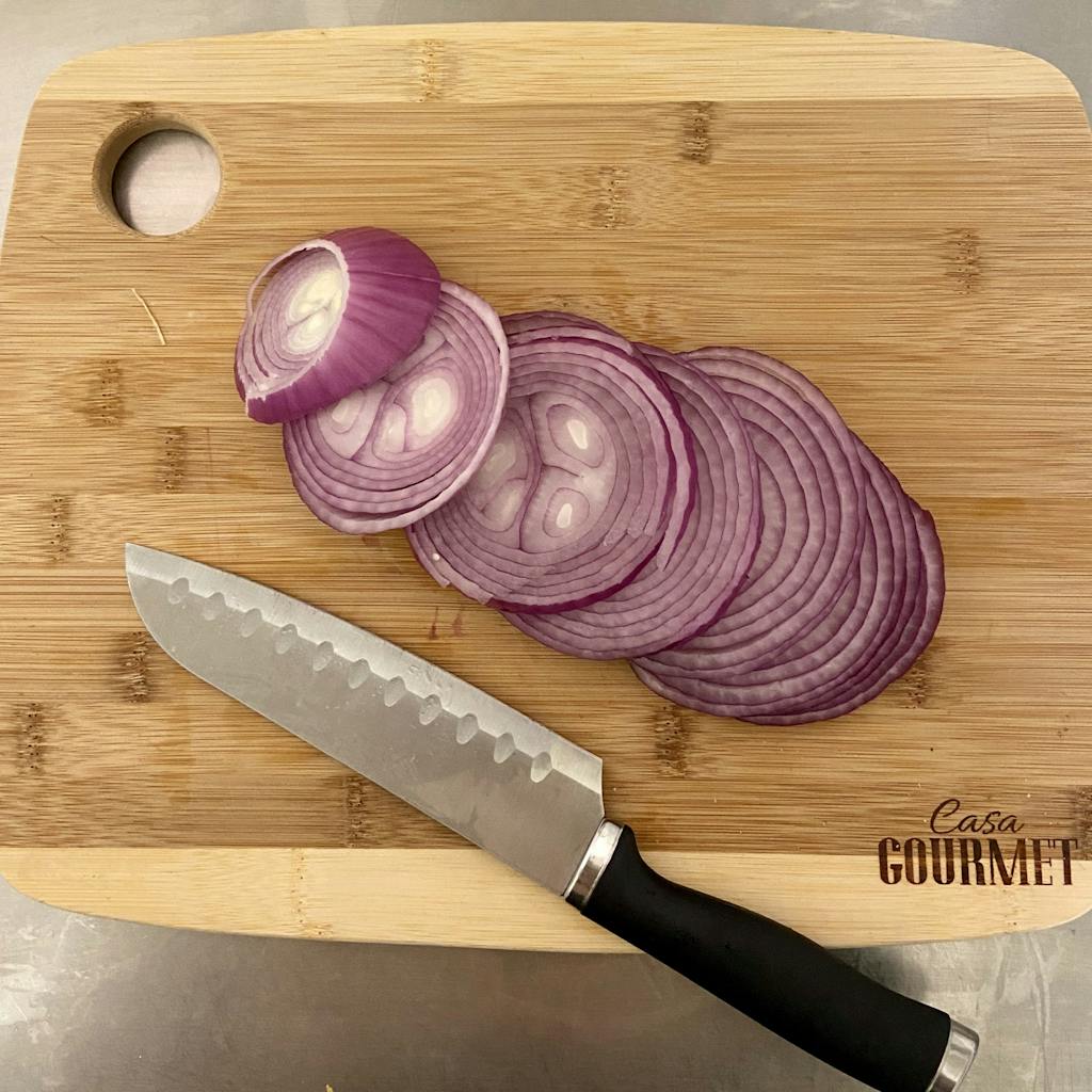 Chop your large red onion up into slices.