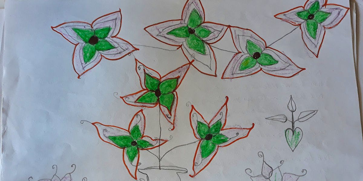 Child drew flowers for their sponsor.