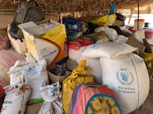 flour sacks and other foods awaiting distribution