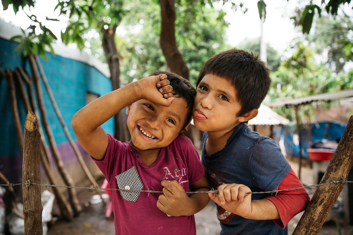 Two children in Nicaragua make funny faces